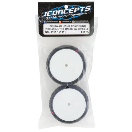 JConcepts Pin Swag Slim 2.2" Pre-Mount 2WD Front Buggy Carpet Tires White (Pink)