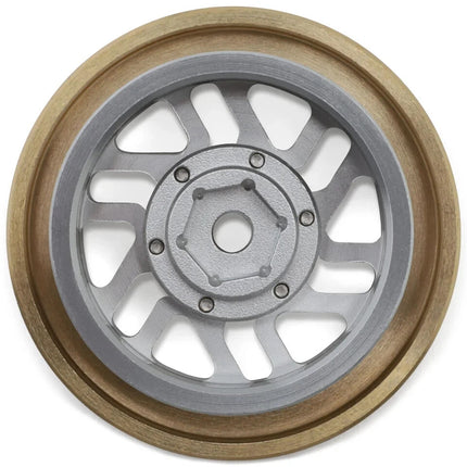 Samix Alum/Brass 1.0" Beadlock Wheel Set TRX4M w/7mm Hex Silver 35g Adj. Offset