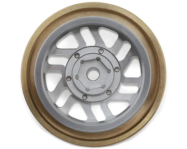 Samix Alum/Brass 1.0" Beadlock Wheel Set TRX4M w/7mm Hex Silver 35g Adj. Offset