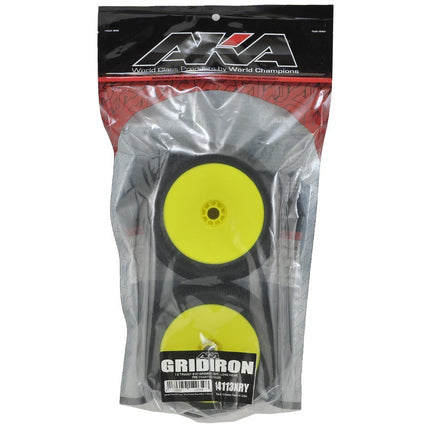 AKA EVO Gridiron 1/8 Truggy Pre-Mounted Tires (Yellow) (Soft - Long Wear)