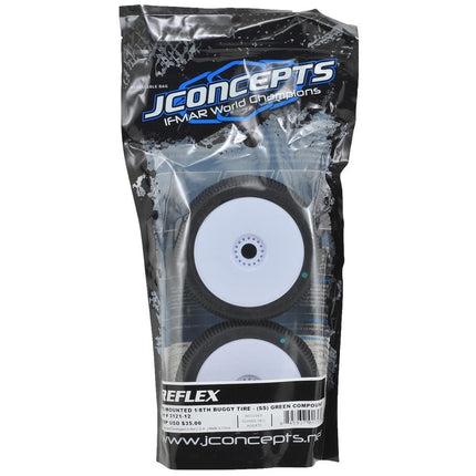 JConcepts Reflex Pre-Mounted 1/8th Buggy Tires (2) (White) (Green) JCO3121-12