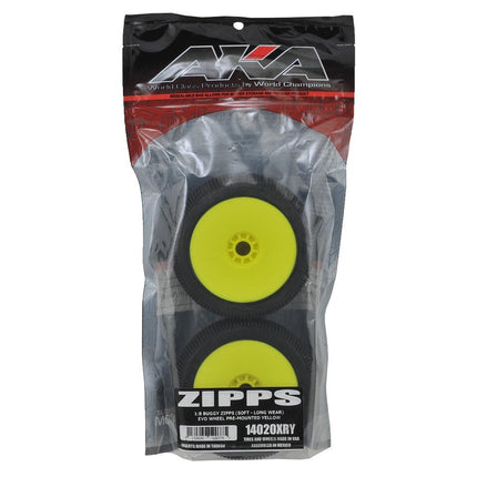 AKA EVO Zipps 1/8 Buggy Pre-Mounted Tires (Yellow) Soft - Long Wear