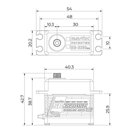 Savox High Torque, High Voltage Brushless Servo, Black SAVSB3290SG-BE