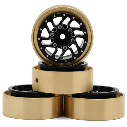 Samix Alum/Brass 1.0" Beadlock Wheel Set TRX4M w/7mm Hex Black 35g Adj. Offset