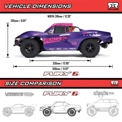 Arrma 1/10 FURY 223S BLX Brushless 2WD Short Course Truck RTR with DSC, Purple