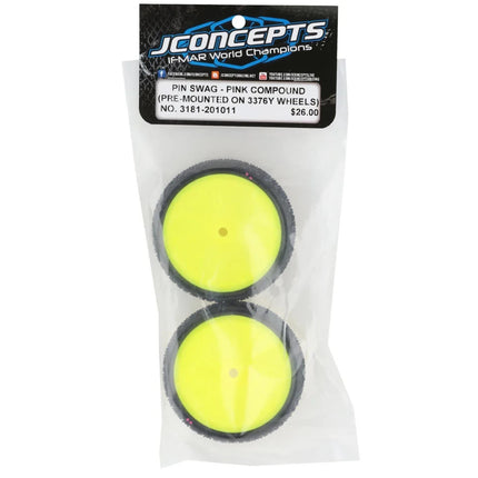 JConcepts Pin Swag Slim 2.2" Pre-Mount 2WD Front Buggy Carpet Tires Yellow Pink