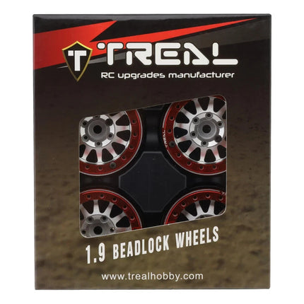 Treal Hobby Type D 1.9" 12-Spoke Beadlock Wheels Silver/Red TLHTWHEELS14