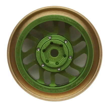 Samix Alum/Brass 1.0" Beadlock Wheel Set TRX4M w/7mm Hex Green 35g Adj. Offset