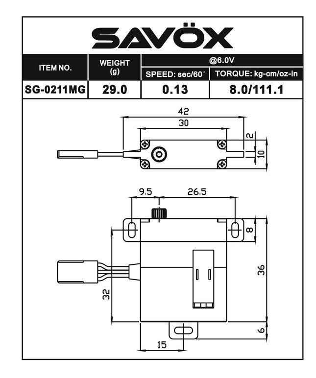 Savox High Torque Metal Case Digital Glider Servo, .13 / 111.1@ 6V