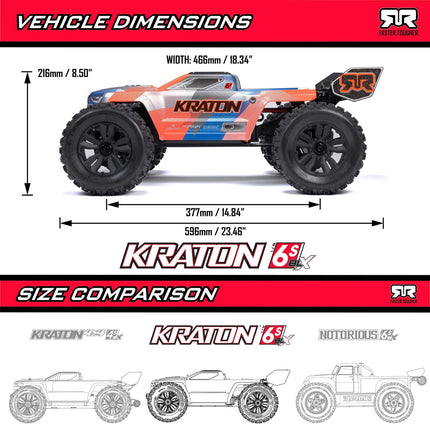 Arrma Kraton 6S BLX RTR 1/8 4WD Brushless Speed Truck (Blue/Red) ARA8608V6T4