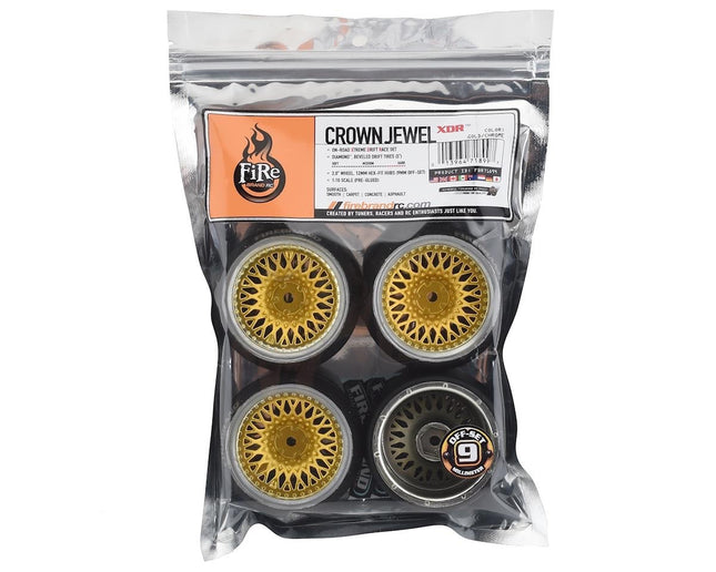 Firebrand RC Crownjewel XDR9 5° Pre-Mounted Slick Drift Tires (4) (Gold) 