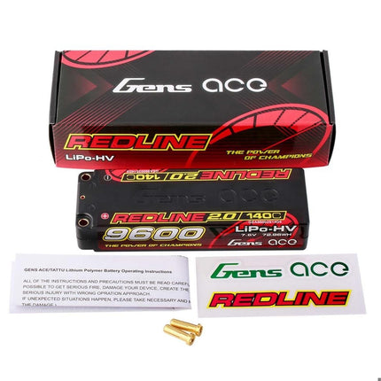 Gens Ace Redline 2.0 2S LiHV Battery 140C (7.6V/9600mAh) w/5mm Bullets