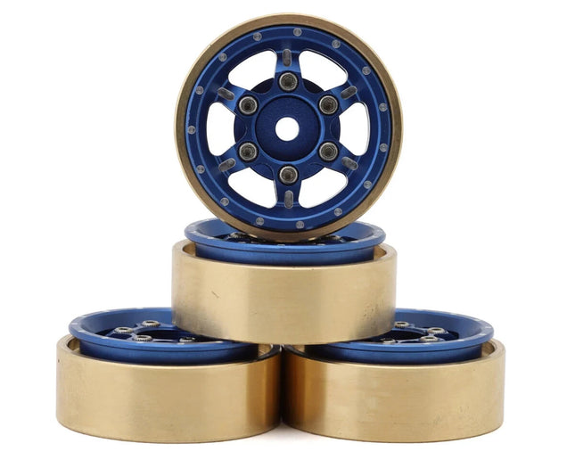 Samix SCX24 Aluminum & Brass Adjustable Offset 1.0" Beadlock Wheels Blue 23.75g