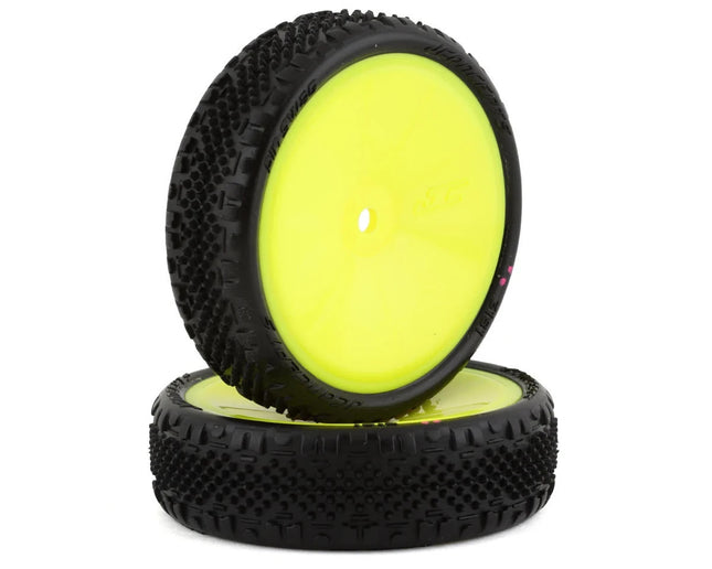 JConcepts Pin Swag Slim 2.2" Pre-Mount 2WD Front Buggy Carpet Tires Yellow Pink