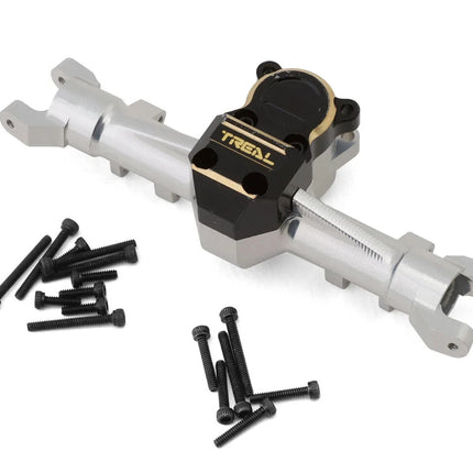 Treal Hobby Axial SCX24 Aluminum Front Axle w/Brass Differential Cover Slvr/Blk
