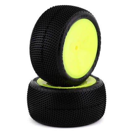 JConcepts Fuzz Bite LP 2.2" Pre-Mounted Rear Buggy Carpet Tires (Yellow)