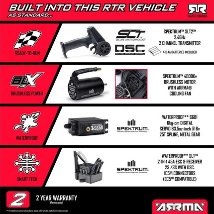 Arrma Vorteks 223S 1/10 BLX Brushless RTR 2WD Stadium Truck (Pink) w/SLT2