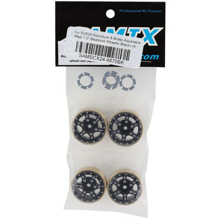 Samix SCX24 Aluminum & Brass Adjustable Offset 1.0" Beadlock Wheels Black 23.75g