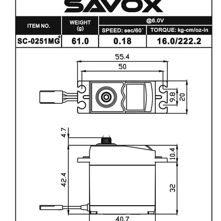 Savox Larger Standard Digital Servo, 0.18sec / 222oz @ 6.0V SC-0251MG PLUS