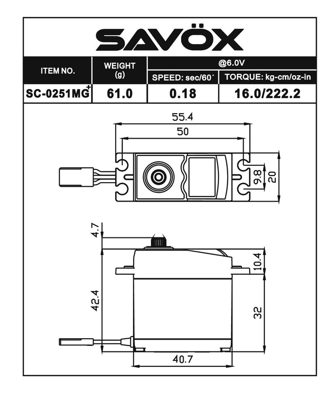 Savox Larger Standard Digital Servo, 0.18sec / 222oz @ 6.0V SC-0251MG PLUS