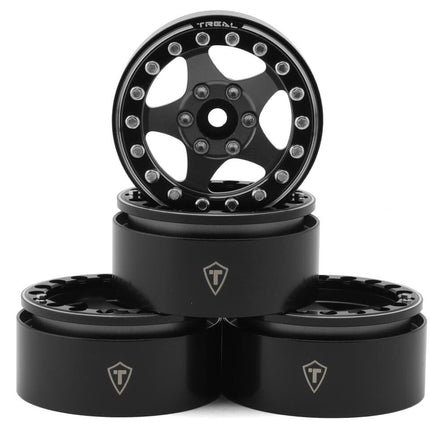 Treal Hobby Type E 1.9" Classic 5-Spoke Beadlock Wheels Black/Grey TLHTWHEEL39