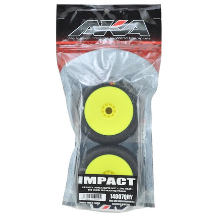 AKA Impact 1/8 Buggy Pre-Mounted Tires (Yellow) Super Soft - Long Wear 14007QRY