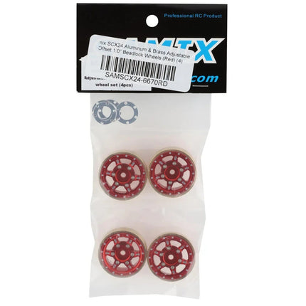 Samix SCX24 Aluminum & Brass Adjustable Offset 1.0" Beadlock Wheels Red 23.75g