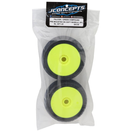 JConcepts Falcon Pre-Mounted 1/8th Buggy Tires (Yellow) (2) (Green) JCO4071-22