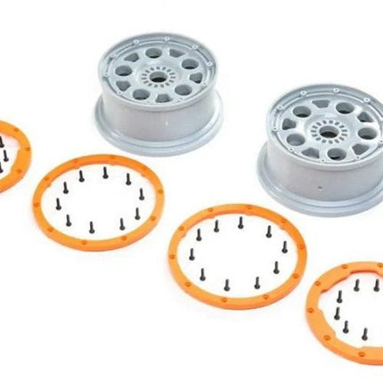 Losi Racing LOS45032 Beadlock Wheels Silver/Orange (2) Desert Buggy XL-E 2.0 New