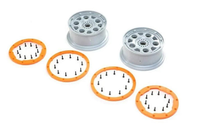 Losi Racing LOS45032 Beadlock Wheels Silver/Orange (2) Desert Buggy XL-E 2.0 New