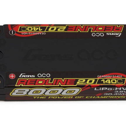 Gens Ace Redline 2.0 1S Shorty LiHV Battery 140C (3.8V/8000mAh) w/5mm Bullets