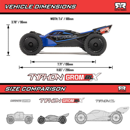 Arrma Typhon Grom 223S BLX 1/18 Brushless RTR 4WD Buggy Red W/Battery/Charger