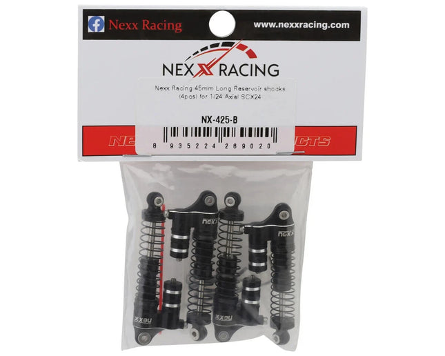 NEXX Racing SCX24 45mm Aluminum Oil-Filled Threaded Reservoir Shocks (Black)