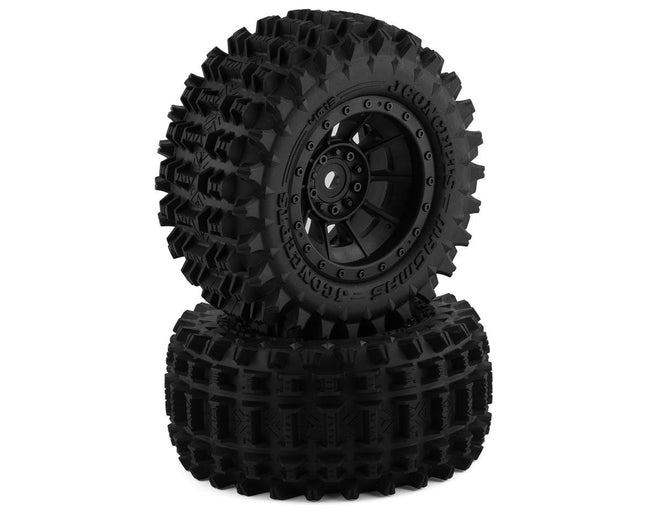 JConcepts Magma Pre-Mounted Monster Truck Tires w/Hazard Wheel BlK (2) 4013-3994