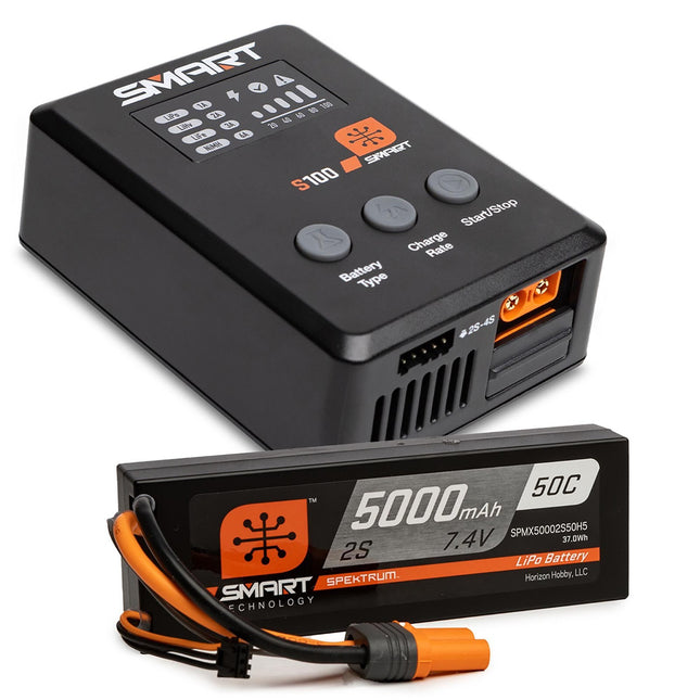 Spektrum Surface Powerstage Bundle 5000MAH 2S 50C Lipo IC5/100W S100 Charger