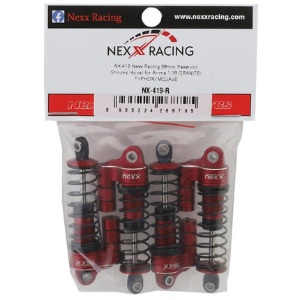 NEXX Racing Arrma Grom Reservoir Threaded Aluminum Oil-Filled Shocks Red 58mm