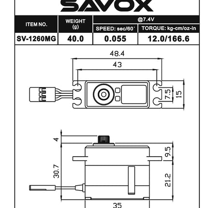 Savox Mini Digital High Voltage Aluminum Case Servo 0.055sec / 167oz @ 7.4V