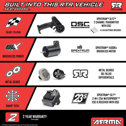 Arrma Typhon Grom 223S BLX 1/18 Brushless RTR 4WD Buggy Red W/Battery/Charger