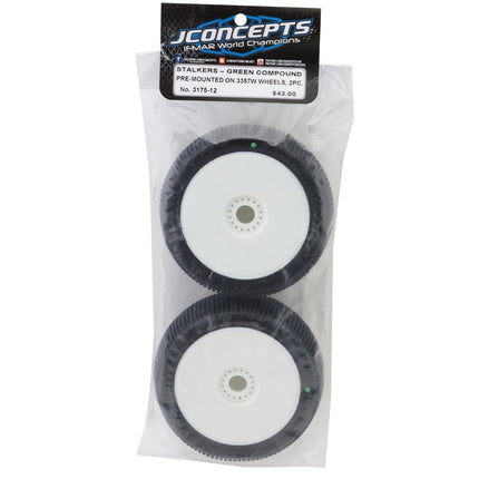 JConcepts Stalkers 1/8 Pre-Mounted Buggy Tire (White) (Green) JCO3175-12