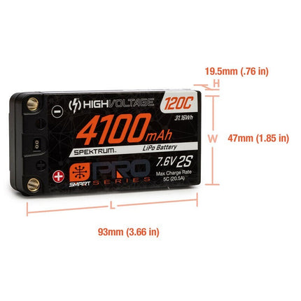 Spektrum 7.6V 4100mAh 2S 120C Smart Pro Race Shorty 5mm tubes SPMX412S120HT NEW!