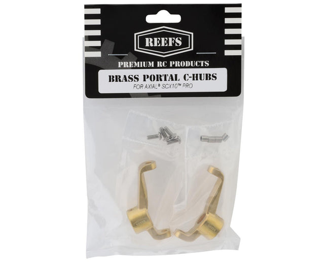 Reefs RC Axial SCX10 Pro Brass Front Portal C-Hubs (Gold) (2) (28g) REEFS174