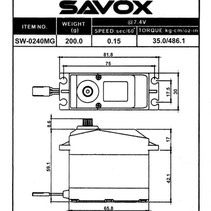 Savox Waterproof 1/5 Scale High Voltage Digital Servo 0.15sec / 486oz @7.4V