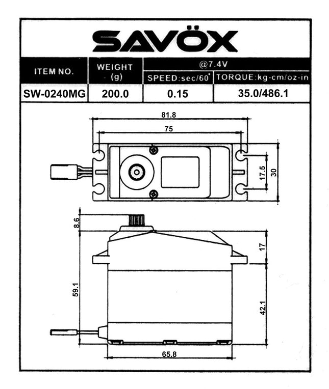 Savox Waterproof 1/5 Scale High Voltage Digital Servo 0.15sec / 486oz @7.4V