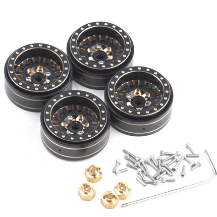Powerhobby SCX24 1.0" Black/Gold Brass Beadlock Crawler Wheels PHB5776