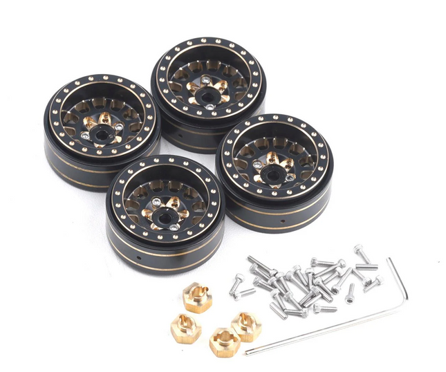 Powerhobby SCX24 1.0" Black/Gold Brass Beadlock Crawler Wheels PHB5776