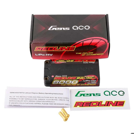 Gens Ace Redline 2.0 1S Shorty LiHV Battery 140C (3.8V/8000mAh) w/5mm Bullets