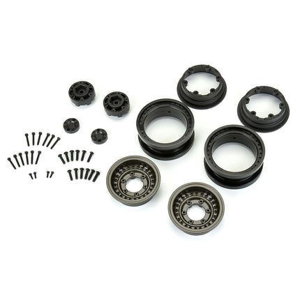 Proline Black Rhino Armory Gunmetal 2.9" Aluminum Dual Offset Wheels Axial SCX6