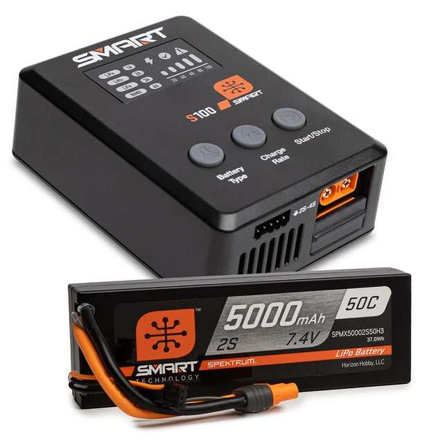 Spektrum Surface Powerstage Bundle 5000MAH 2s 30c Lipo IC3/100W S100 Charger