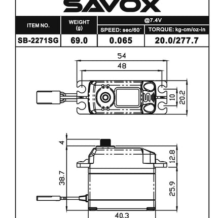 Savox Black Edition High Voltage Brushless Digital Servo 0.065sec / 277oz @ 7.4V