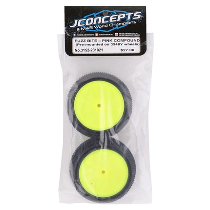 JConcepts Fuzz Bite LP 2.2" Pre-Mounted Rear Buggy Carpet Tires (Yellow)